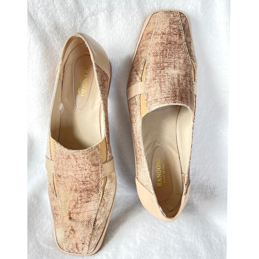 Rangoni Women Loafers 9.5 B Low Block Heel Bronze Gold Textured Leather